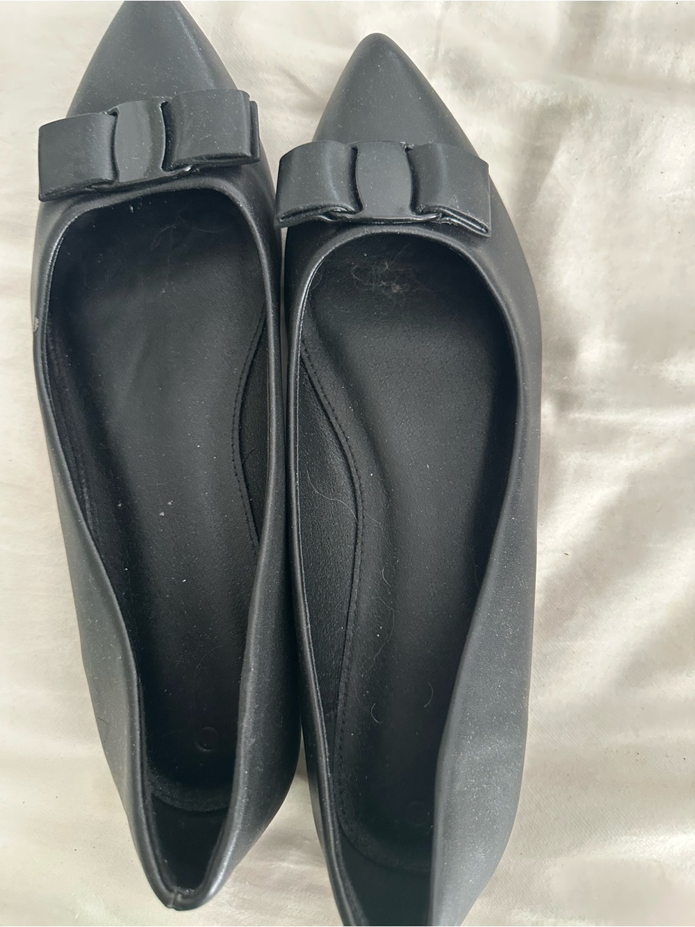 Black Pointed Toe with Bow Ballet Flats - Women